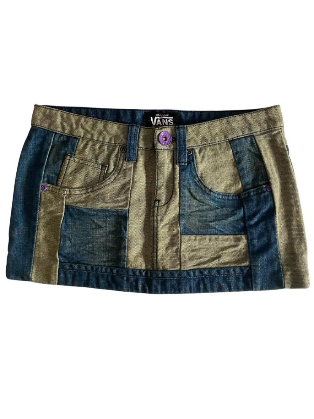 VANS Vtg Y2K Denim Mini Skirt Color Block sz 5 2000s Skater